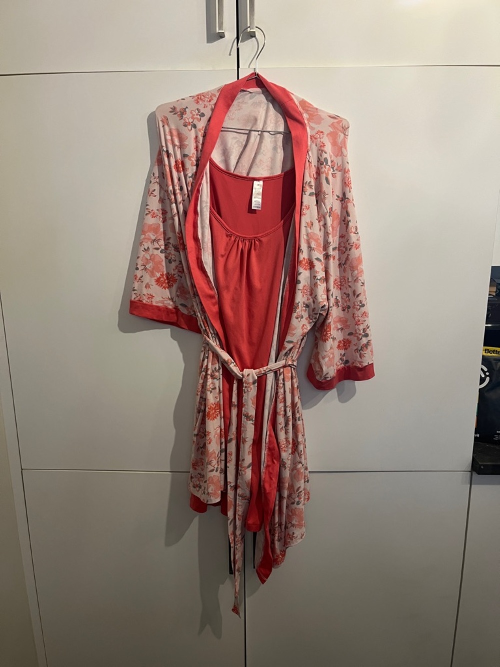 George Coral and Pink Floral Wrap Robe with Coral Tank Top